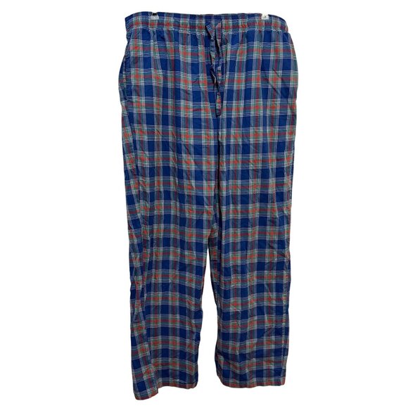 L.L. Bean Mens Plaid Cotton Pajama Pants L Blue Red Green Elastic Waist - Picture 1 of 6